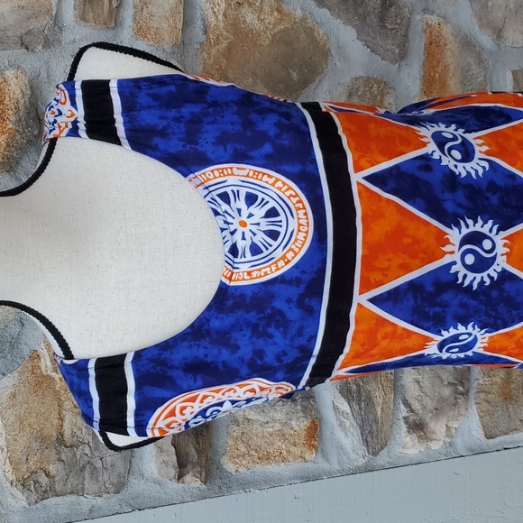 VINTAGE CARIBBEAN GIRL USA DRESS L ORANGE BLUE SUNDRESS LONG BEACH - Picture 2 of 9